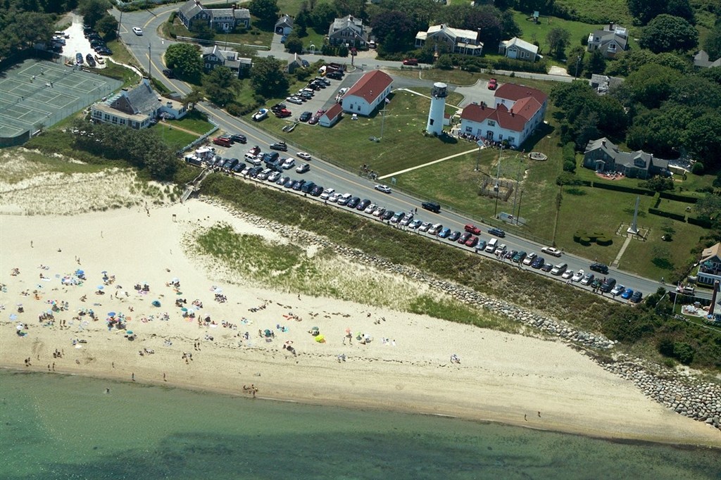Aerial view of Chatham Lighthouse and beach
